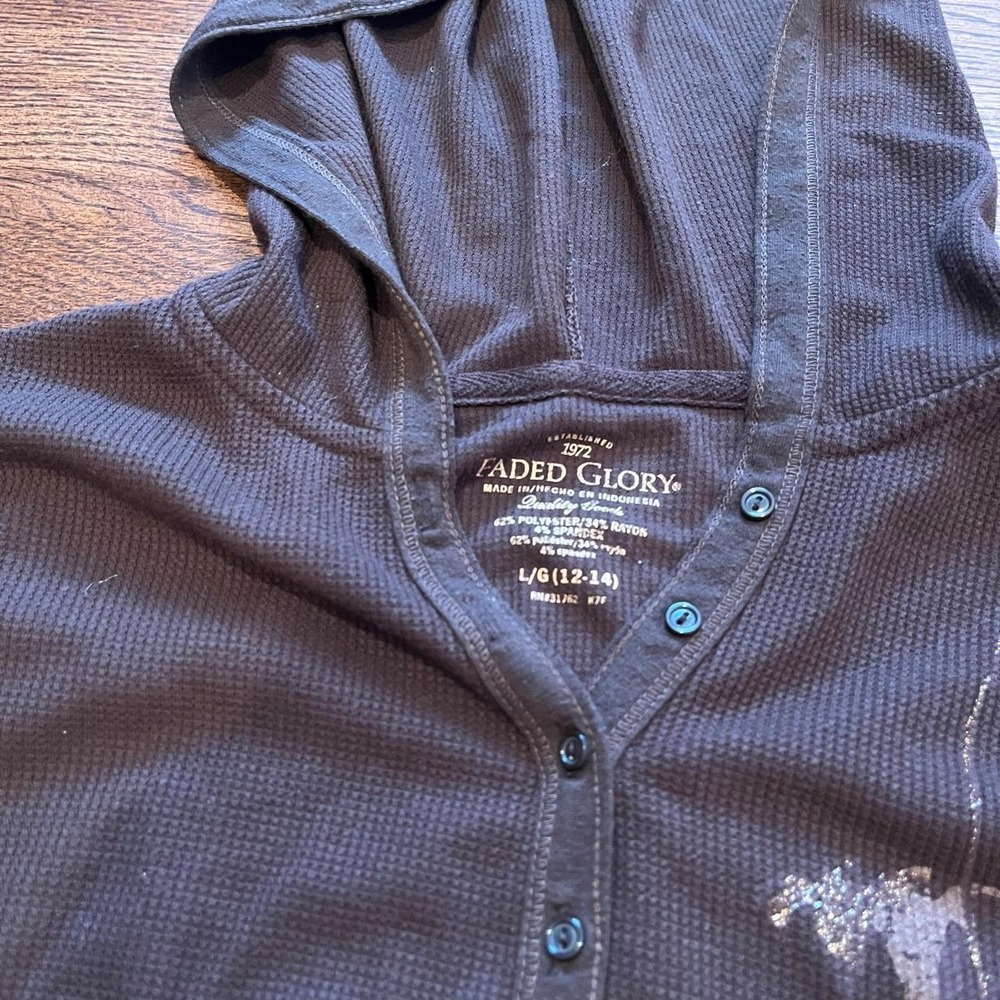 Y2K Brown Thermal Henley Hoodie Top Whimsigoth Goblincore Size S - Picture 4 of 7